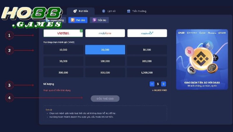 Hướng dẫn rút qua thẻ cào